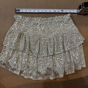 Altar'd State Silver Sequin Tiered Mini Skirt